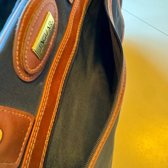 Vintage 80s Jaguar Navy Blue Brown Weekender Overnighter Duffel Bag Travel - Picture 9 of 12